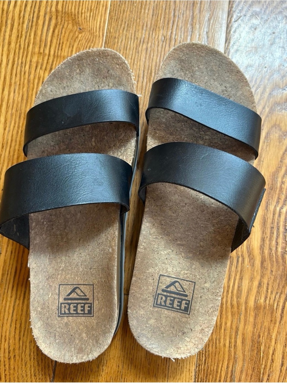 Reef Black Double-Strap Cork Footbed Slides